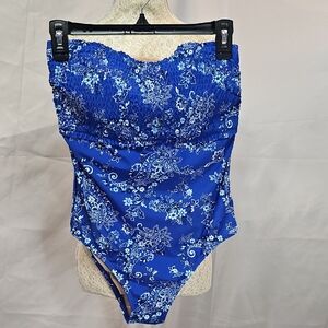 Kona Sol Royal Blue Floral One-Piece Swimsuit